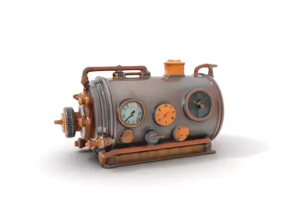 Steampunk Boiler Clock Instrument Model Pack Low-poly 3D model