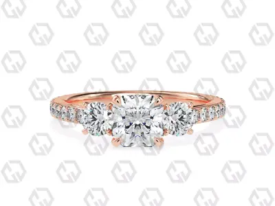 Ring 130 Radiant cathedral pave set shank 3 stone ring 3D print model