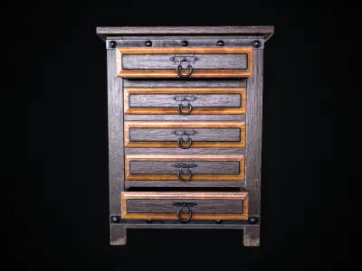 Old Wooden Dresser 01 Low-poly 3D model