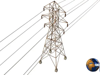 Lowpoly Electric Power Line Pole 3D Model Low-poly 3D model