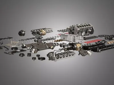 V12 Twin Turbo Disassembled Car Engine 3D model