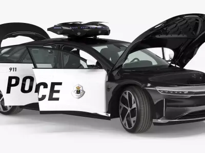 Lucid Air Electric Police Car with Drone Launch Pad Rigged 3D model