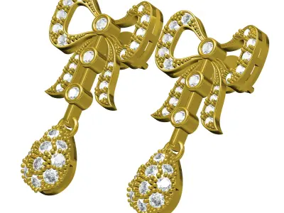 Antique Diamond Bow Drop Earring 3D print model
