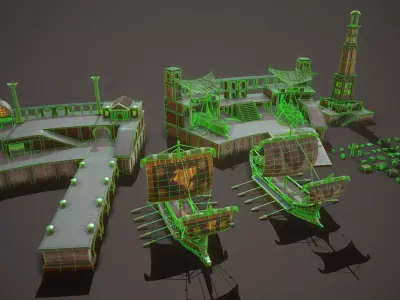Seaport and Ship Pack Low-poly 3D model