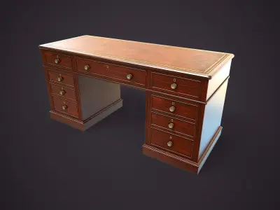 Vintage Pedestal Desk Low-poly 3D model