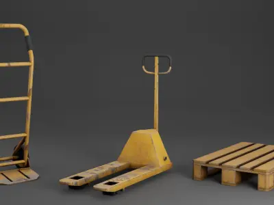 Pallet Jack and Warehouse Equipment Low-poly 3D model