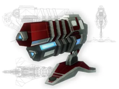 Blaster cannon 03 sci-fi low poly Rigged Low-poly 3D model