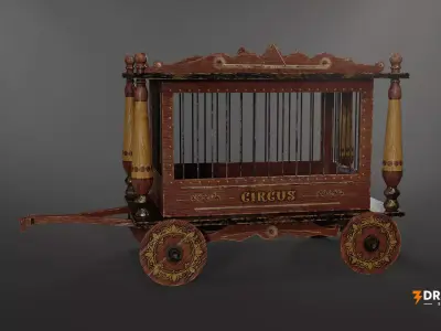 Circus Animal Cage Wagon- Medieval Circus travel Cart Low-poly 3D model