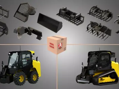JCB Skid Steer 325T - 260 - plus 9 loader parts  3D Model Pack