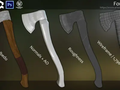 Game-ready Forest Axe Low-poly 3D model