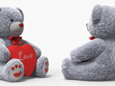 Teddy Bears Holding Heart Fur Collection 3D model