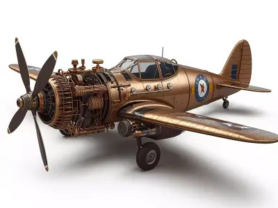 Stylized 3D Steampunk Vintage Propeller Aircraft Low-poly 3D model