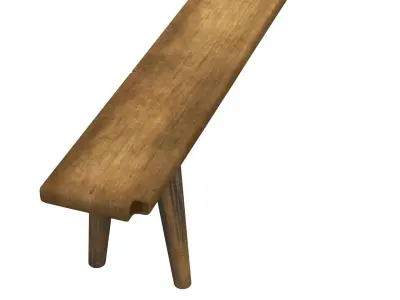 Antique Rustic Pine Wooden Long Bench 3D model