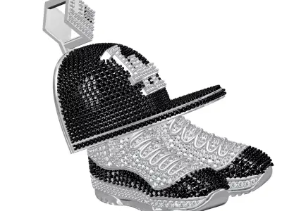Antique Shoes and Cap Black and White Diamond Hip Hop Pendant 3D print model
