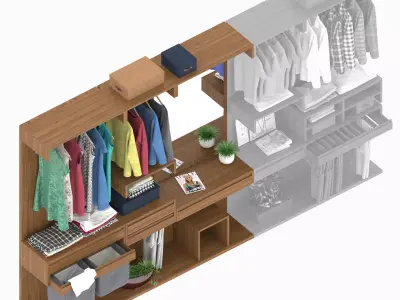 Wardrobe three part 1 3D model purchase
