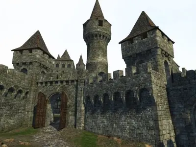Game-ready medieval castle Low-poly 3D model