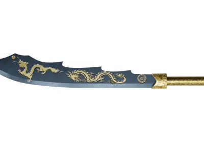 Guan-dao japanese sword with gold handle Low-poly 3D model