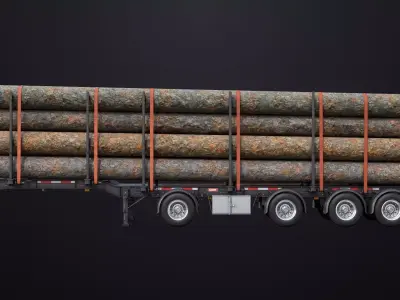 Logging Trailer 01 Black with load Single Mat All PBR Textures Low-poly 3D model
