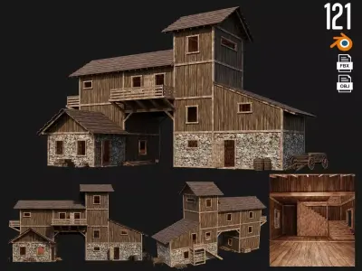 Old Wooden House Building 4K Textures GameReady 121 Low-poly 3D model