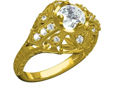 Antique Art Deco Engagement Ring 2 3D print model