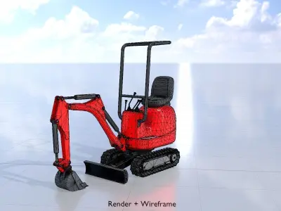 Mini-Digger Red Low-poly 3D model