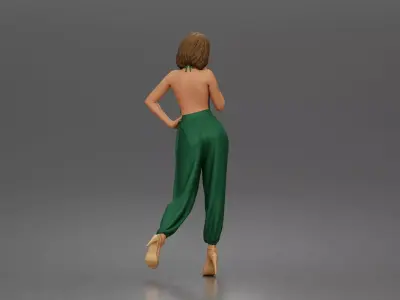 Woman poses lifting heel wearing halter jumpsuit 3D print model