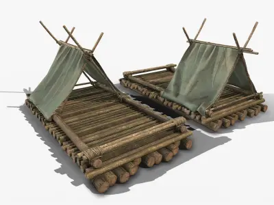 Wooden Raft 1 Low-poly 3D model