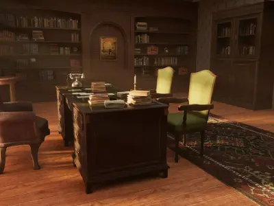 Antique Office Interior Environment Game Ready PBR Maya FBX OBJ Low-poly 3D model