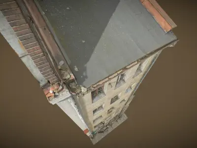 Facade of an abandoned narrow tenement house 3D model