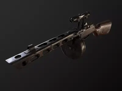 PPSh-41 with scope USSR Machine gun WW2 PBR Low-poly 3D model