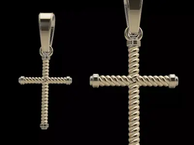 Cross Pendant Rope Twist 2 Size 3D print model