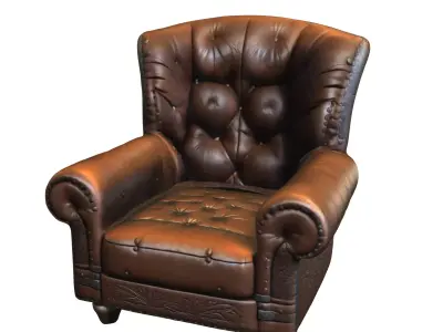 Vintage Leather Armchair Low-poly 3D model