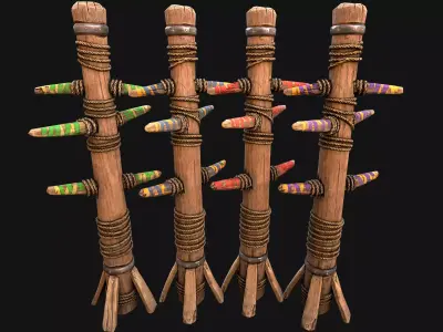 Medieval Wooden Fighting Dummy Furniture Training Camp Low-poly 3D model