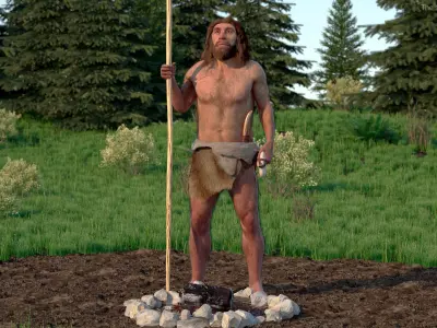 Ancient Neanderthal Fur Rigged 3D model