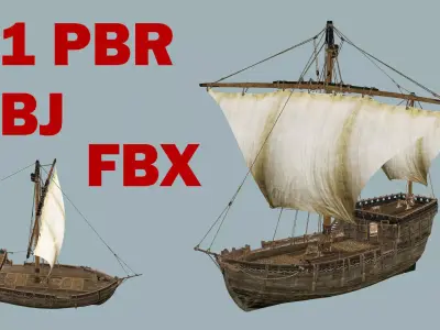 Galeon Ship X1 Game-Ready Low Poly 3D Model Low-poly 3D model