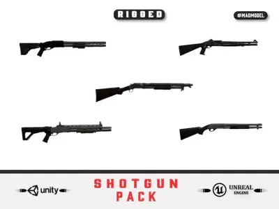 guns rigged shotgun pack 3D model