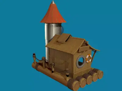 Floating House Hand-Painted Low-poly 3D model