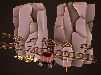 LowPoly MineAssets wheelbarrow Low-poly 3D model