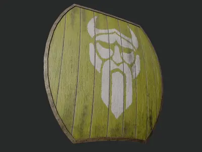 Slavic hybrid shield-painted yellow with God symbol Low-poly 3D model
