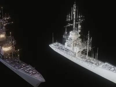Battleship ship with lights 3D model