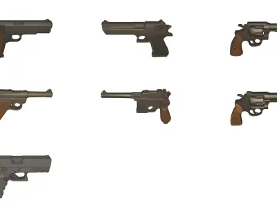 Pistols pack  Low-poly 3D model