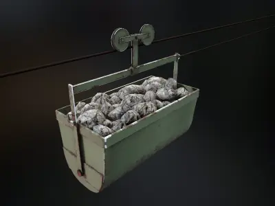 Mine historic ropeway conveyor - mine wagon Low-poly 3D model