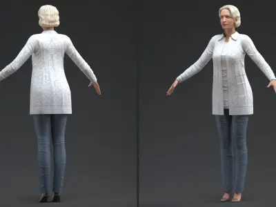 Elderly Lady in Casual Clothes T Pose 3D model