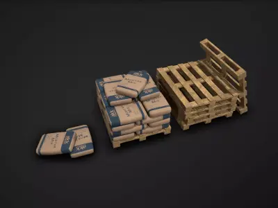 Cement Euro Palette Props Pack Game Ready Low-poly 3D model