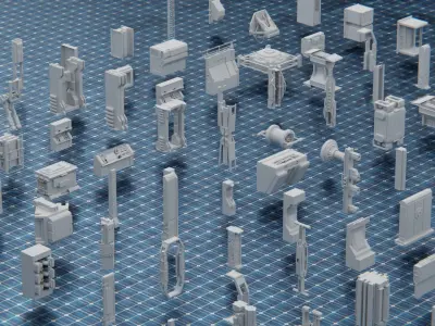 750 PART SCIFI KITBASH Low-poly 3D model