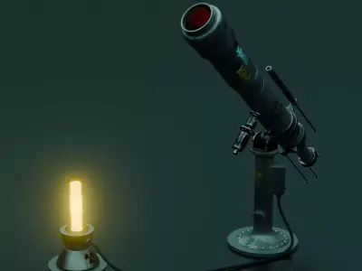 3D Telescope Model with Base and Lamp  Realistic Style Low-poly 3D model