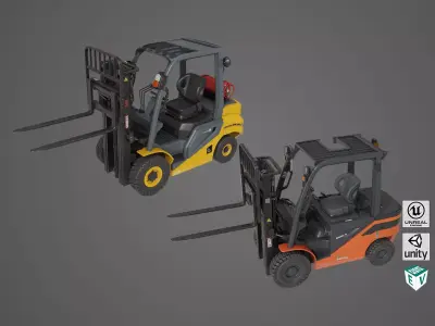 Forklift Trucks 02 and 03 Rigged All PBR Unity UE Textures 3D Model Pack