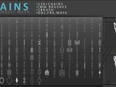 Chains Brush Set Low-poly 3D model