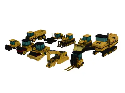 Low Poly Construction Vehicle Pack 10 Models Heavy Equipment Low-poly 3D model