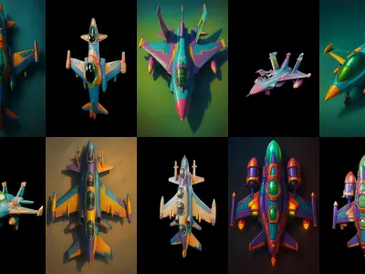 AirCraft bundle 10 pack 100 glb Low-poly 3D model